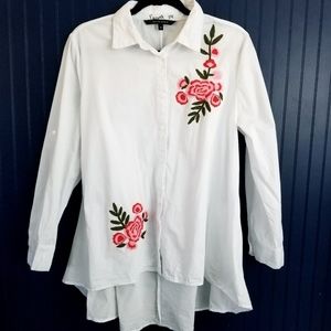 Walter Baker Floral Embroidered Button Up Tunic